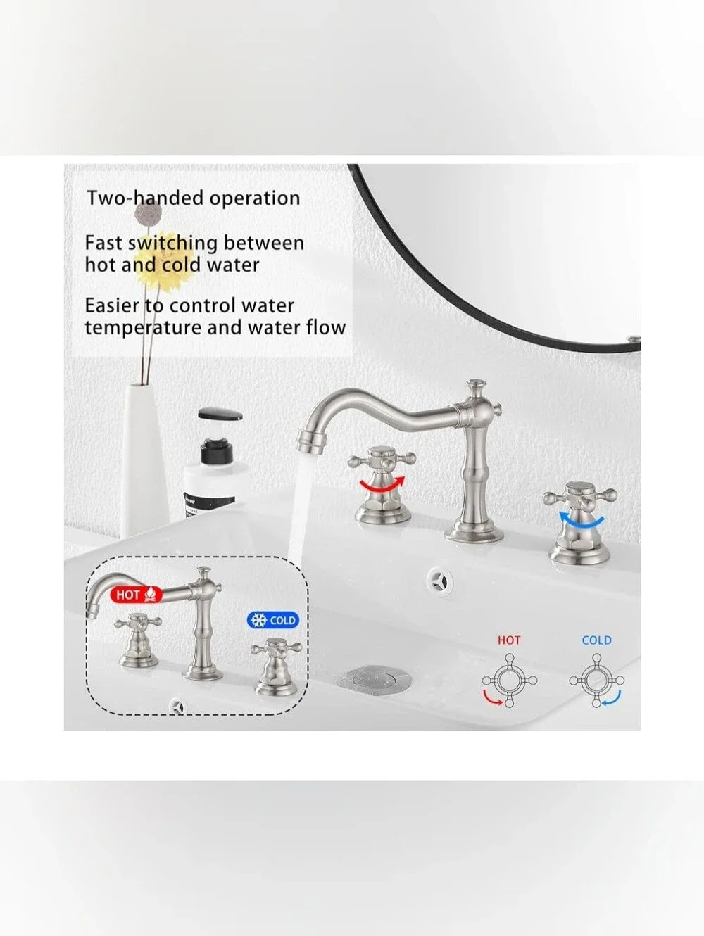 Brushed Nickel Two-Handle Widespread Bathroom Faucet